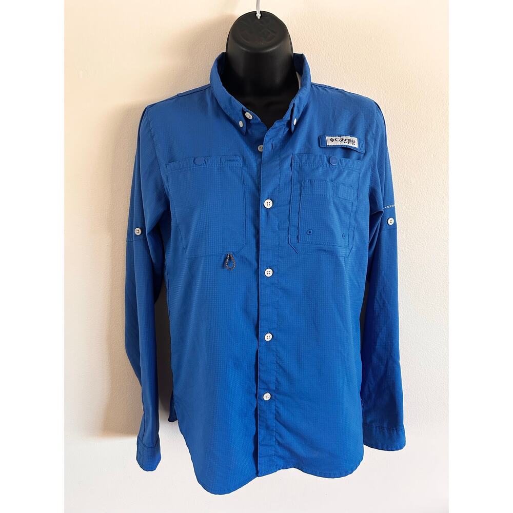 Columbia PFG Youth Large 14/16 Blue Long Sleeve Fishing Shirt Performance Gear